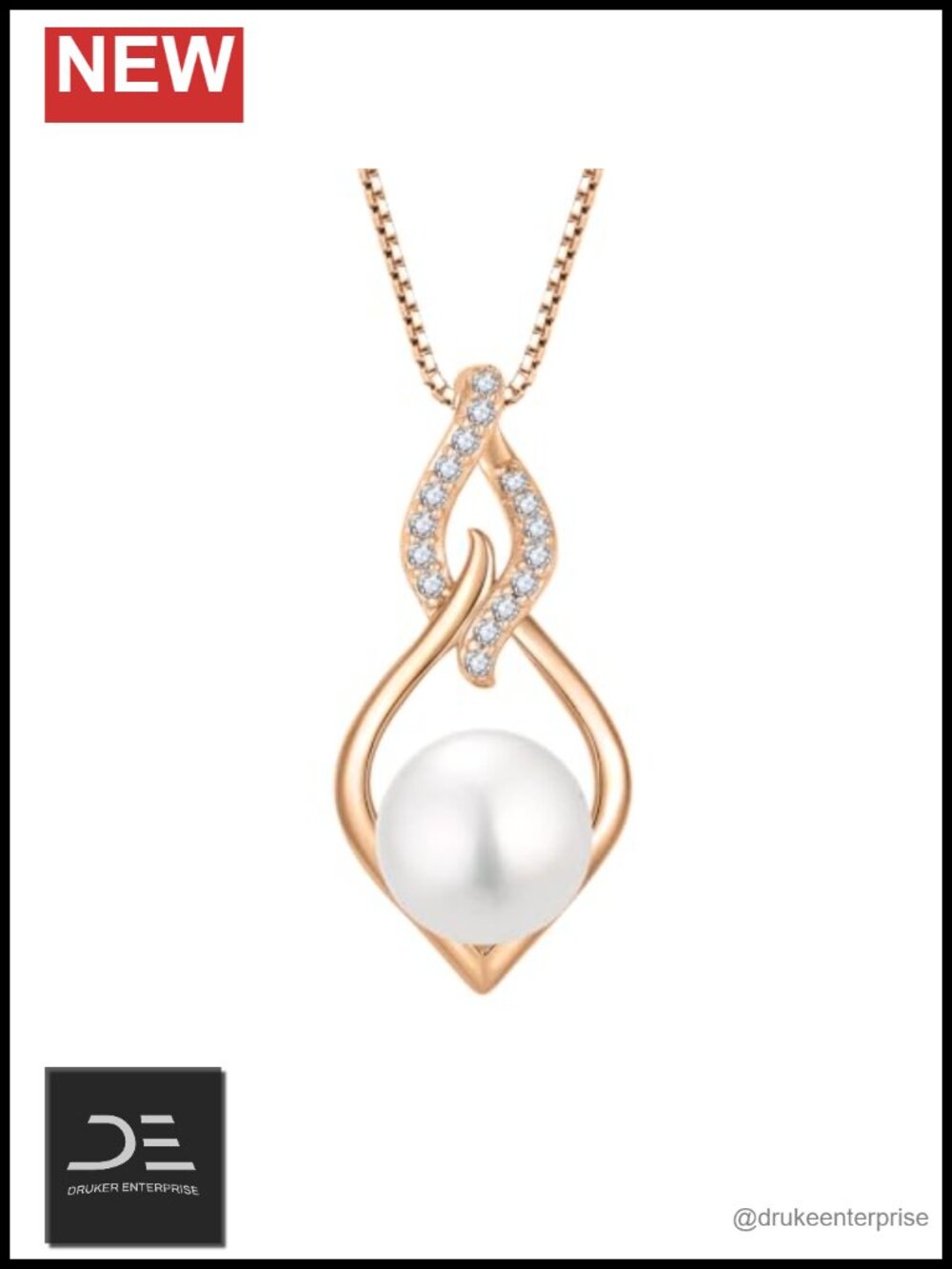 925 Sterling Silver Infinity Pearl Necklace Rose Gold Pendant CZ